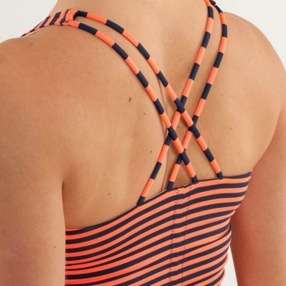 EUC - Lululemon Free To Be Tank Top in orange and navy striped pattern. Size 6 - Picture 3 of 7